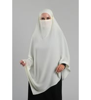 Ekru Pratik Hazır Geçmeli Tesettür Eşarp Krep Bağcıklı Sufle Hijab 2313_27