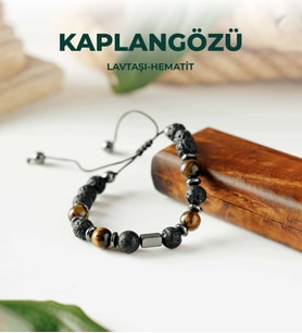 Luxtone Sertifikalı Kaplangözü - Lavtaşı ve Hematit Makrome Bileklik Erkek Takı LX0310BM