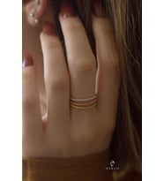 Üçlü Gümüş Kombin Yüzük Ayarlanabilir 925 Ayar Yüzük (Rose - Gold)