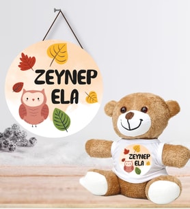 Kişiye Özel Bebek Kapı Süsü ve Peluş Ayıcık Seti – Baby Shower / Hastane Odası