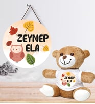 Kişiye Özel Bebek Kapı Süsü ve Peluş Ayıcık Seti – Baby Shower / Hastane Odası