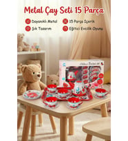 Metal Oyuncak Çay Seti 15 Parça - Eğitici Evcilik Mutfak Oyunu - Kırılmaz Çay Takımı