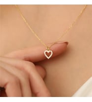 925 Ayar Gümüş Taşlı Kalp Kolye (Gold)