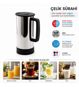 GRİ - PASLANMAZ ÇELİK SICAK - SOĞUK ÇELİK SÜRAHİ (5343)
