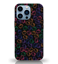 Apple iPhone 13 Pro Uyumlu Lansman Kılıf Hello Kitty Tasarımlı İçi Kadife Kapak-Siyah (Şeffaf)