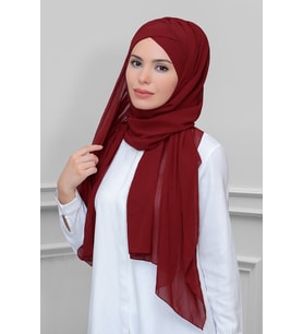 Bordo Pratik Hazır Geçmeli Bone Şal Şifon Kendinden Boneli Tek Bantlı 1453_16