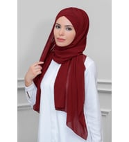 Bordo Pratik Hazır Geçmeli Bone Şal Şifon Kendinden Boneli Tek Bantlı 1453_16