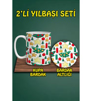 Yılbaşı Temalı Kupa ve Bardak Altlığı Seti