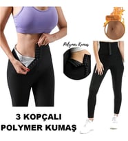 Agraflı Tayt Polymer Bayan Uzun Tayt Sauna Spor Terletme Zayıflama Tam Boy Tayt 3 Kopçalı Tayt (Siyah)