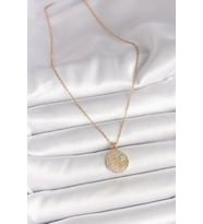 316L Çelik Gold Renk Zincir Zirkon Taş İşlemeli Mavi Taş Detaylı Madalyon Mode - HUOBPS1236-5