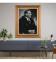 Altın Varaklı Çerçeveli Paspartulu Atatürk Tablo DC0571 (Gold)