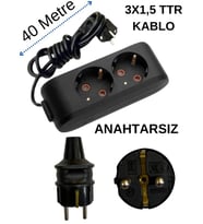 Avarson (2'Li) İkili Priz Topraklı Kablolu Siyah (3x1,5 TTR) 40 (Kırk) Metre