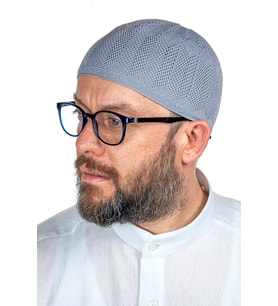 Safir İnce Örme Dantel Namaz Takkesi Gri 1 Adet