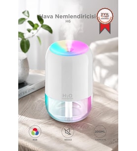 Torima Hava Nemlendirici Buhar Makinesi Ve Aroma Difüzörü 200ml Ultrasonik Renkli H6 Beyaz