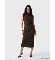 LCW Vision Kahverengi Büzgülü Bodycon Midi Elbise