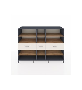 Kronos Dolap 9 Raflı 3 Çekmeceli  220x59x163 Antrasit-Çam/Aytaşı