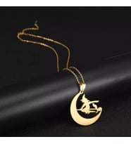 Kişiye Özel 925 Ayar Gümüş Uçan Cadı ve Kedi Kolye (Gold)