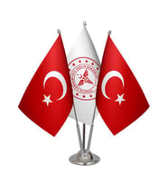Masa Üstü Sağlık Bakanlığı Bayrağı Türk Bayrağı Üçlü Krom Direk Masa Bayrak Seti