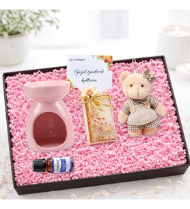 Buhurdanlık Peluş Anahtar Kokulu Mum ve Buhurdanlık Hediye Kutusu Seti