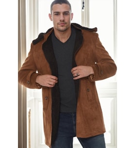 PLT9399 DEWBERRY SÜET GÖRÜNÜMLÜ ERKEK PALTO-AÇIK CAMEL