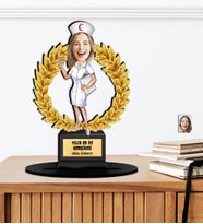 Kişiye Özel Karikatürlü Yılın Hemşiresi Ahşap Oscar - Masaüstü Biblo