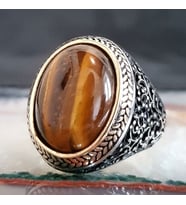 925 Ayar Gümüş Kaplan Gözü Taşlı Oval Erkek Yüzük