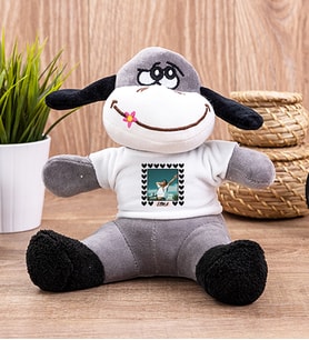 Kişiye Özel Kalp Detaylı Fotoğraflı  Peluş Eşek (Siyah-Gri)
