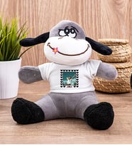 Kişiye Özel Kalp Detaylı Fotoğraflı  Peluş Eşek (Siyah-Gri)