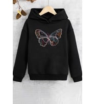 Çocuk Butterfly Baskılı Sweatshirt (Siyah)