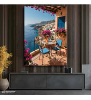 Dikey Kanvas Tablo Amalfi Balkon Deniz Manzara Tablosu Ev Ofis Duvar Dekoru