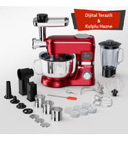 Trumio Çok İşlevli Hamur Mayalama Kıyma Çekme Blender Makinesi (Kırmızı-Kırmızı)