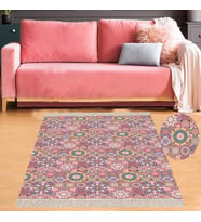 Kilim Desenli Etnik Dijital Baskı Yıkanabilir Kaymaz Taban Modern Salon Halı ve Yolluk (Pembe)