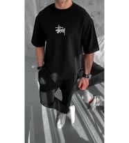 Unisex Bisiklet Yaka Baskılı Oversize T-Shirt - Siyah