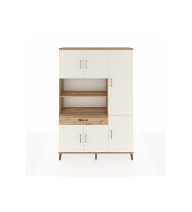 Arges Dolap 10 Raflı Tek Çekmeceli 6 Kapaklı 132x30x195 Çam-Aytaşı/Çam