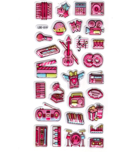 Sticker Kabartmalı Stiker Defter Planlayıcı Etiket (Lde019)-19x9cm - Pembe Müzik