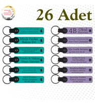 K Turkuaz & Mor Menekşe, 26’lı Set, İsim Yazılabilen Anahtarlık, Matematik Öğretmeninden Karne Anısı