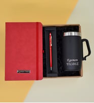Kişiye Özel Bardak Termos& Kırmızı Termo Defter& Kırmızı Touch Pen Hediye Seti