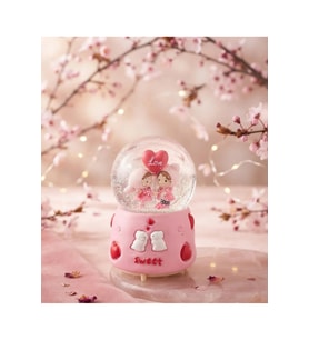 SWEET LOVE KOYU PEMBE KALPLİ TAVŞANLI IŞIKLI & MÜZİKLİ KAR KÜRESİ