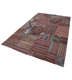 Salon Kilimi Çok Renkli Patchwork Geometrik El Dokuma Yün Pamuk Karışımlı Koridor