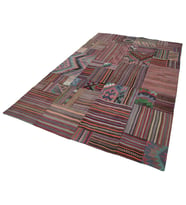 Salon Kilimi Çok Renkli Patchwork Geometrik El Dokuma Yün Pamuk Karışımlı Koridor
