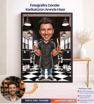 Kişiye Özel Erkek Kuaför Karikatürü Çerçeveli Tablo ,Kişiye Özel Çerçeveli Tablo,Kişiye Özel Hediye (Çok Renkli)