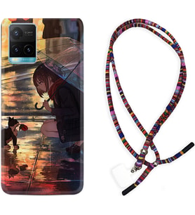 Vivo Y11S Y21S Y20 Y20S Y70 Kılıf Boyun Asklı Rasta Silikon Kız ve Kedi 1762