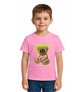 Unisex Ayıcık Bear Baskılı Çocuk Tişört pamuklu penye kumaş (Pembe)