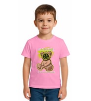 Unisex Ayıcık Bear Baskılı Çocuk Tişört pamuklu penye kumaş (Pembe)