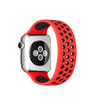 Mey İthalat® Watch 38Mm Ayarlı Delikli Silikon Kordon - Kırmızı-Siyah