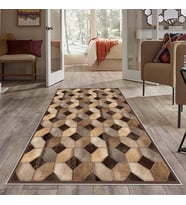 Kahverengi Dana Desenli Patchwork Yıkanabilir Kaymaz Taban Leke Tutmaz Modern Salon Halısı ve Yolluk