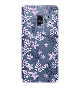 Samsung Galaxy S9 Plus  Kamera Korumalı Kapak Floral Lila Tasarımlı  Şeffaf Kılıf