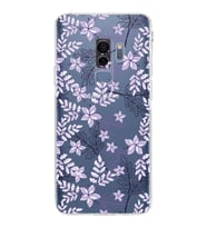 Samsung Galaxy S9 Plus  Kamera Korumalı Kapak Floral Lila Tasarımlı  Şeffaf Kılıf