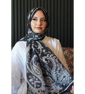 Damla Motif Desen Siyah Soft Pamuk Şal (Standart)