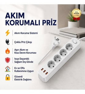 Akım Korumalı Çoklu Priz – Anahtarlı, Güvenli Elektrik Dağıtım Ünitesi
